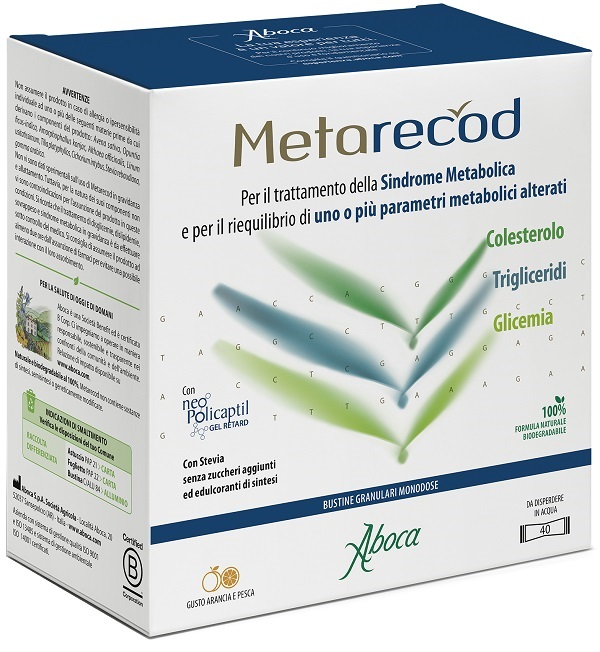 ABOCA METARECOD 40 BUSTINE GRANULARI GUSTO ARANCIA E PESCA - maxifarmacia.it