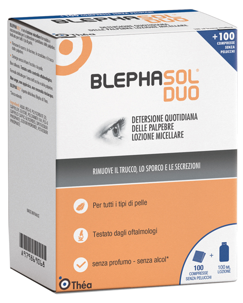 BLEPHASOL DUO SOLUZIONE MICELLARE IGIENE PALPEBRALE 100 ML + 100 GARZE - maxifarmacia.it