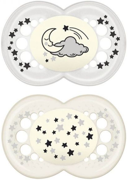 MAM SUCCHIETTO ORIGINAL NIGHT 6+ MESI SILICONE NEUTRO 2 PEZZI - maxifarmacia.it