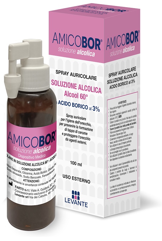 SOLUZIONE ALCOLICA PER IRRIGAZIONE DELL'ORECCHIO AMICOBOR 100 ML - maxifarmacia.it
