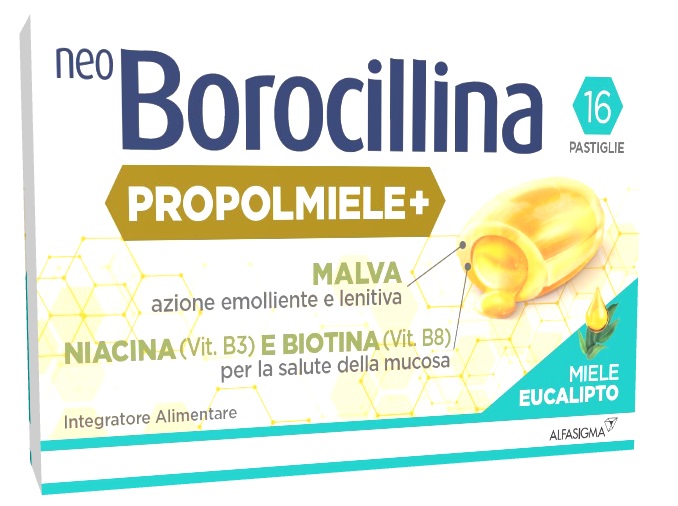 NEOBOROCILLINA PROPOLMIELE+ MIELE/EUCALIPTO 16 PASTIGLIE - maxifarmacia.it