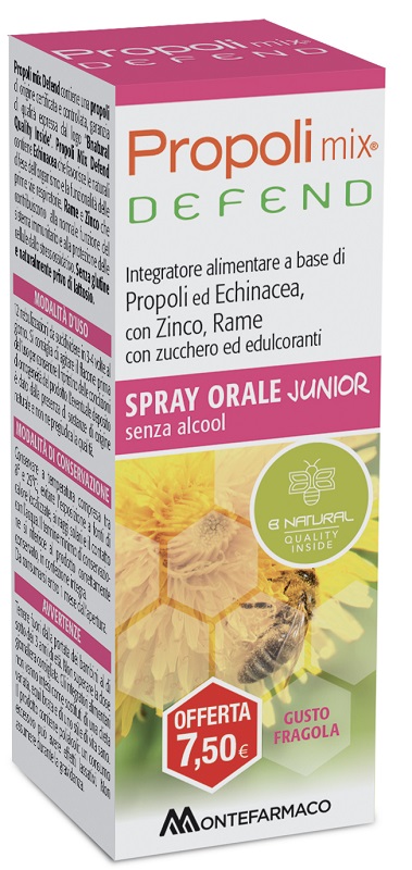 PROPOLI MIX DEFEND SPRAY ORALE JUNIOR ANALCOLICO 30 ML GUSTO FRAGOLA - maxifarmacia.it