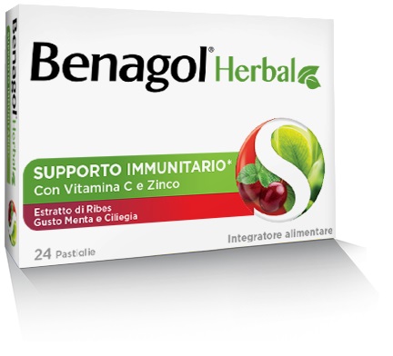 BENAGOL HERBAL MENTA E CILIEGIA 24 PASTIGLIE - maxifarmacia.it
