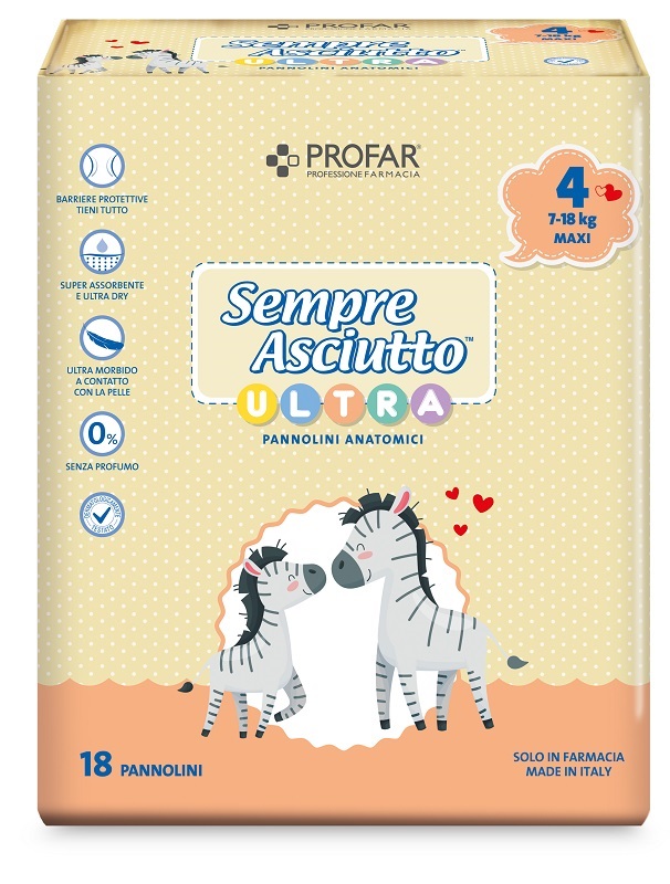 PANNOLINI PROFAR SEMPRE ASCIUTTO ULTRA MAXI 7/18 KG 18 PEZZI - maxifarmacia.it