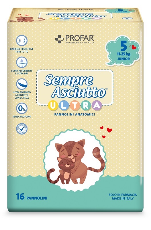 PANNOLINI PROFAR SEMPRE ASCIUTTO ULTRA JUNIOR 11/25 KG 16 PEZZI - maxifarmacia.it