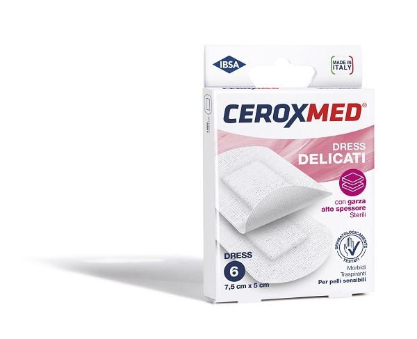 DRESS DELICATI CEROXMED CON GARZA ALTO SPESSORE PER PELLI SENSIBILI 7,5X5CM 6 PEZZI - maxifarmacia.it