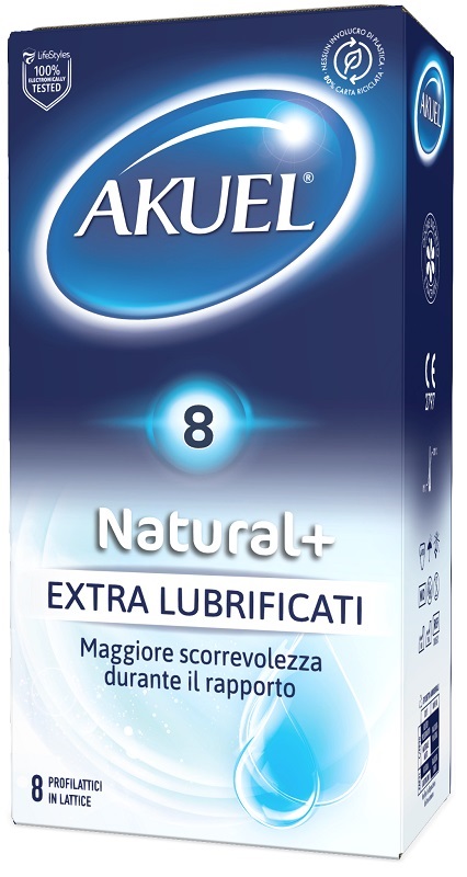 PROFILATTICO AKUEL NATURAL+ EXTRALUBRIFICATO 8 PEZZI - maxifarmacia.it