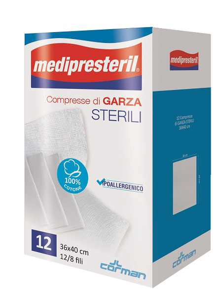 GARZA COMPRESSA MEDIPRESTERIL 12/8 FU 36X40CM 12 PEZZI - maxifarmacia.it