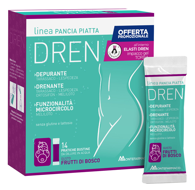 PANCIA PIATTA DREN FRUTTI DI BOSCO 14 BUSTINE STICK PACK + TORBA DRENANTE - maxifarmacia.it