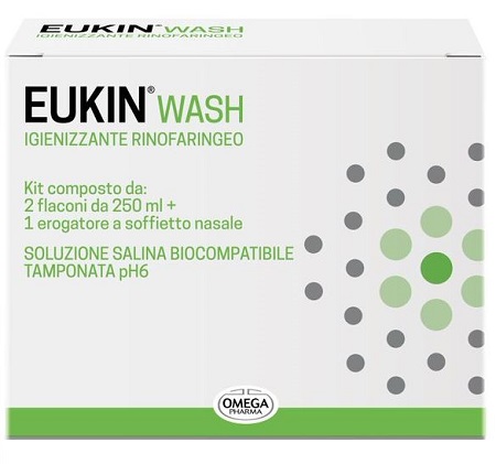 EUKIN WASH IGIENIZZANTE RINOFARINGEO KIT 2 FLACONI DA 250 ML + EROGATORE A SOFFIETTO NASALE - maxifarmacia.it