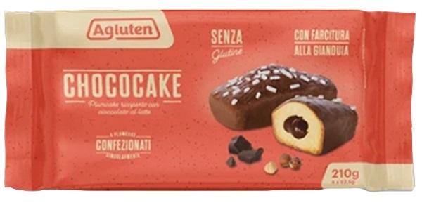 AGLUTEN CHOCOCAKE 4 PLUMCAKE RICOPERTI CON CIOCCOLATO AL LATTE CON FARCITURA ALLA GIANDUIA X 52,5G - maxifarmacia.it