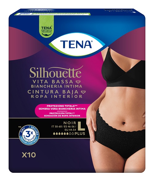 PANNOLONE A MUTANDINA ASSORBENTE TENA SILHOUETTE NOIR L VITA BASSA 10 PEZZI - maxifarmacia.it