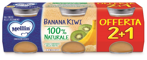 MELLIN OMOGENEIZZATO BANANA KIWI 3 PEZZI DA 100 G - maxifarmacia.it