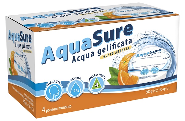 AQUASURE ACQUA GELIFICATA ARANCIA EDULCORATA MULTIPACK 4 PEZZI DA 125 G - maxifarmacia.it