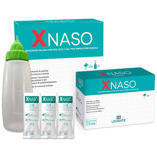 SOLUZIONE SALINA CON PEG 3350 E SALI PER IRRIGAZIONE NASALE XNASO 30 BUSTINE + 1 EROGATORE - maxifarmacia.it