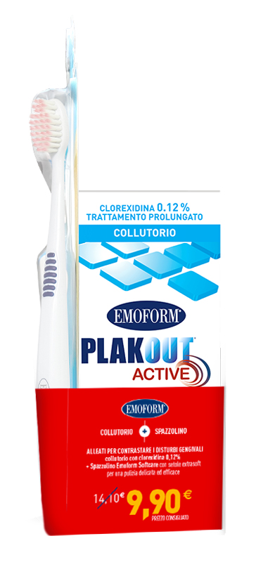 EMOFORM PLAK OUT ACTIVE PROMO 1 COLLUTORIO 0,12% CLOREXIDINA 200 ML + 1 SPAZZOLINO - maxifarmacia.it
