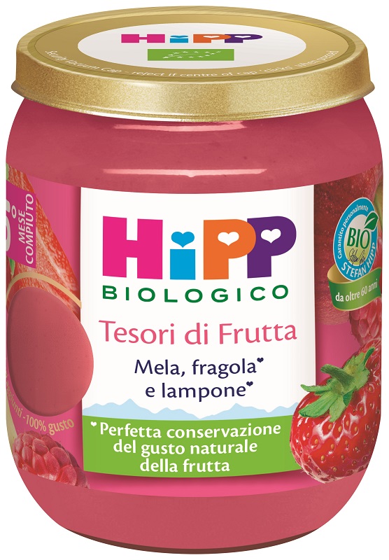 HIPP TESORI FRUTTA MELA FRAGOLA LAMPONE 160 G - maxifarmacia.it