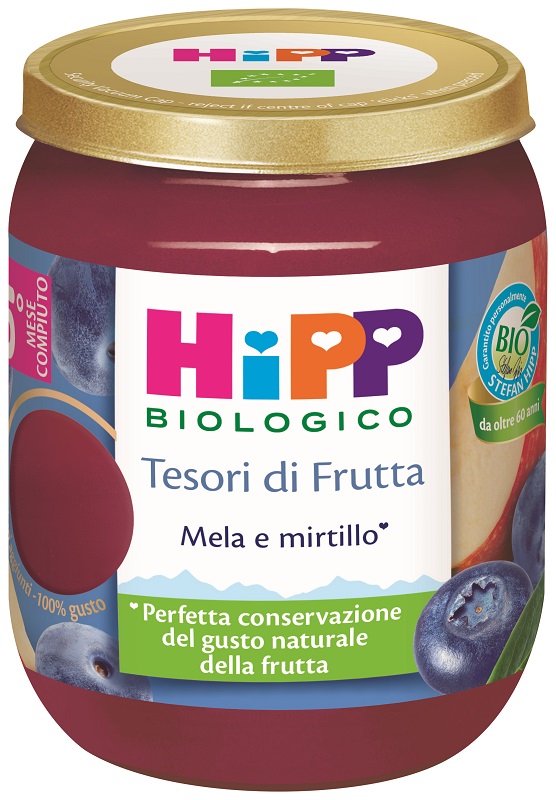 HIPP TESORI FRUTTA MELA MIRTILLO 160 G - maxifarmacia.it