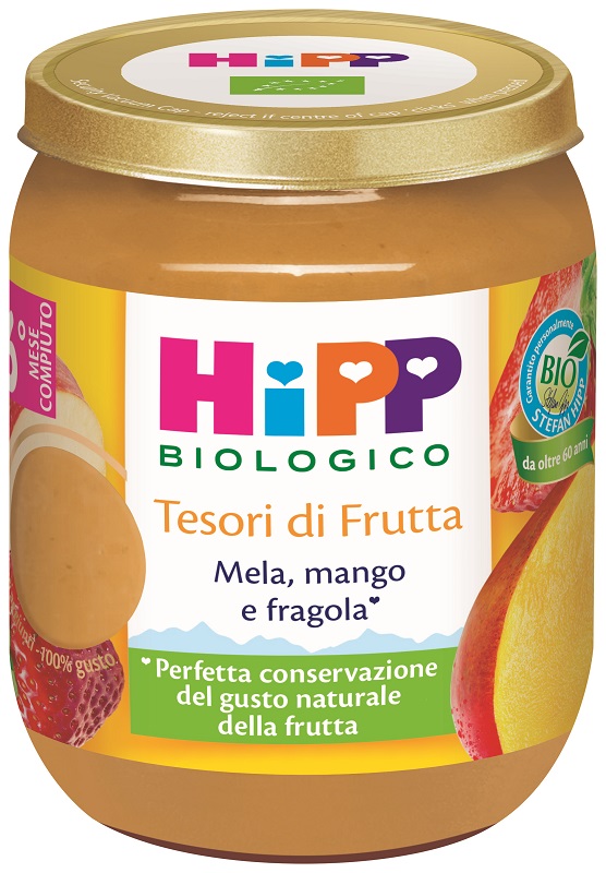 HIPP TESORI FRUTTA MELA MANGO FRAGOLA 160 G - maxifarmacia.it