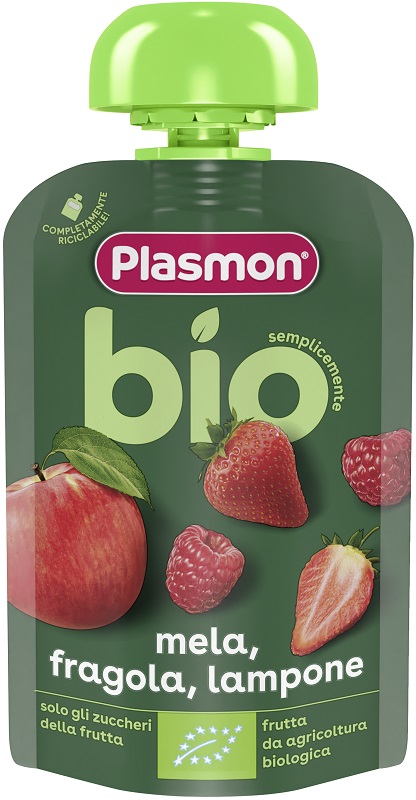 PLASMON MELA FRAGOLA LAMPONE BIO POUCHES 100 G - maxifarmacia.it
