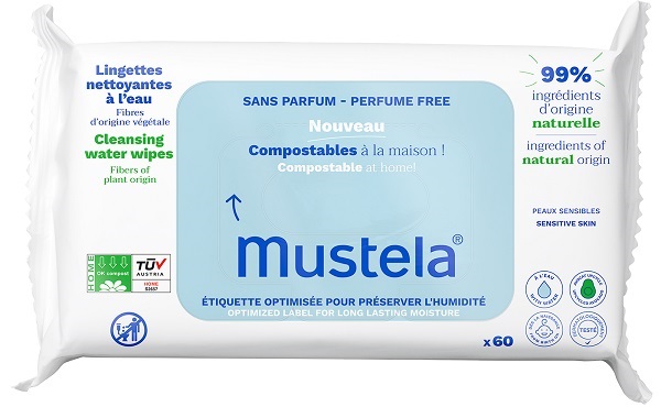 MUSTELA SALVIETTE ACQUA COMPOSTABILI SENZA PROFUMO 60 PEZZI - maxifarmacia.it