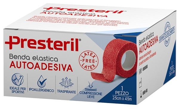 BENDA ELASTICA AUTOADESIVA LATEX FREE PRESTERIL CM 2,5X4,5 M TESI ROSSO - maxifarmacia.it