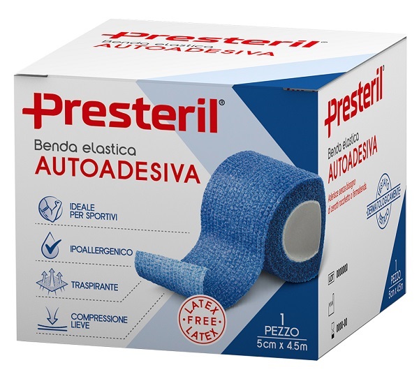 BENDA ELASTICA AUTOADESIVA LATEX FREE PRESTERIL CM 5X4,5 M TESI BLU - maxifarmacia.it