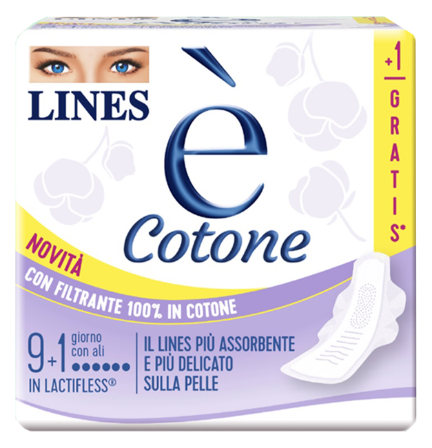 LINES E' COTONE ALI ASSORBENTE ESTERNO 9 + 1 PEZZI - maxifarmacia.it