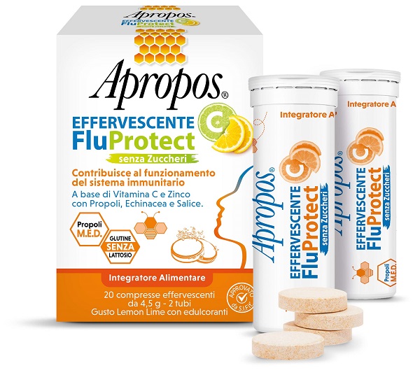 APROPOS EFFERVESCENTE C FLUPROTECT SENZA ZUCCHERI 20 COMPRESSE EFFERVESCENTI - maxifarmacia.it