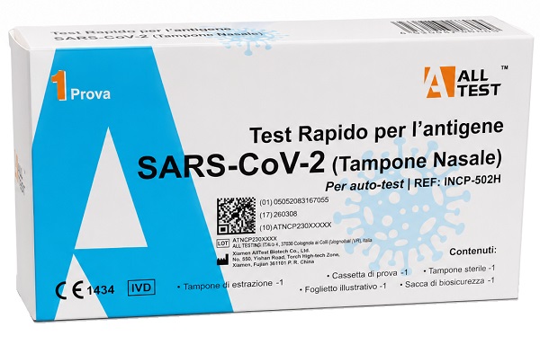 TEST ANTIGENICO RAPIDO SARS-COV-2 ALLTEST AUTODIAGNOSTICO DETERMINAZIONE QUALITATIVA ANTIGENI SARS-COV-2 IN TAMPONI NASALI MEDIANTE IMMUNOCROMATOGRAFIA 1 PEZZO - maxifarmacia.it