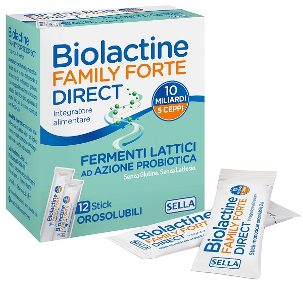 BIOLACTINE FAMILY FORTE DIRECT 10 MILIARDI 12 STICK OROSOLUBILI - maxifarmacia.it