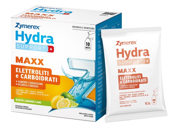 ZYMEREX HYDRASUPPORT+ MAXX 10 BUSTE DA 16,5 G GUSTO LIMONE/LIME CON ZUCCHERO ED EDULCORANTE SENZA GLUTINE SENZA LATTOSIO - maxifarmacia.it