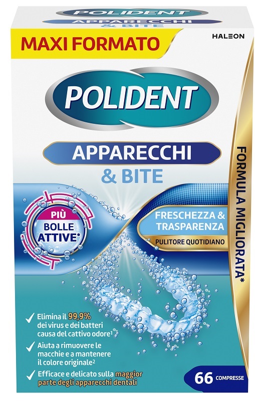 POLIDENT APPARECCHI & BITE PULITORE QUOTIDIANO 66 COMPRESSE - maxifarmacia.it