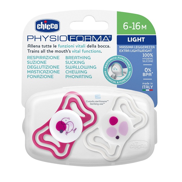 CHICCO SUCCHIETTO LIGHT ROSA SILICONE 6-16M 2 PEZZI - maxifarmacia.it