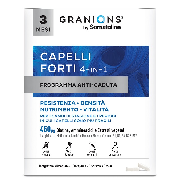 GRANIONS BY SOMATOLINE CAPELLI FORTI 4-IN-1 PROGRAMMA ANTI-CADUTA 180 CAPSULE SENZA GLUTINE SENZA LATTOSIO - maxifarmacia.it